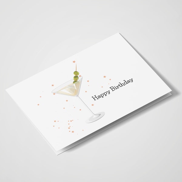 Joyeux anniversaire | Martini | Carte d'anniversaire | Souhaits d'anniversaire | Boissons | Cartes de mots | Martini sale | Pour elle | Pour lui