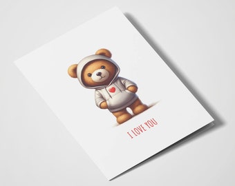 Love You Teddy Bear | Romantic Cards | For Her | For Him | Wedding Card | Anniversary Card | Valentines Day | Just Because