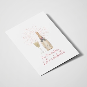 Pop The Bubbly Célébrons | Cartes de mariage | Carte de félicitations | Carte de célébration | Nouvelle | d’emploi Nouvelle maison | Bien joué