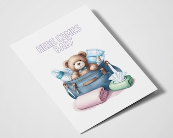 Here Comes Baby | New Baby | Baby Shower | Parents To Be | Baby Shower | Birth | Baby Pun | Cute Animals | Teddy Bear