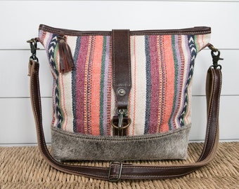 Myra Woman's Shoulder / Crossbody Bag Upcycled / Repurposed Handbag Multicolor Striped Purse