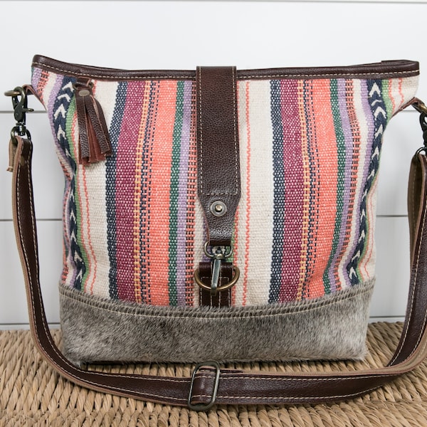 Myra Woman's Shoulder / Crossbody Bag Upcycled / Repurposed Handbag Multicolor Striped Purse