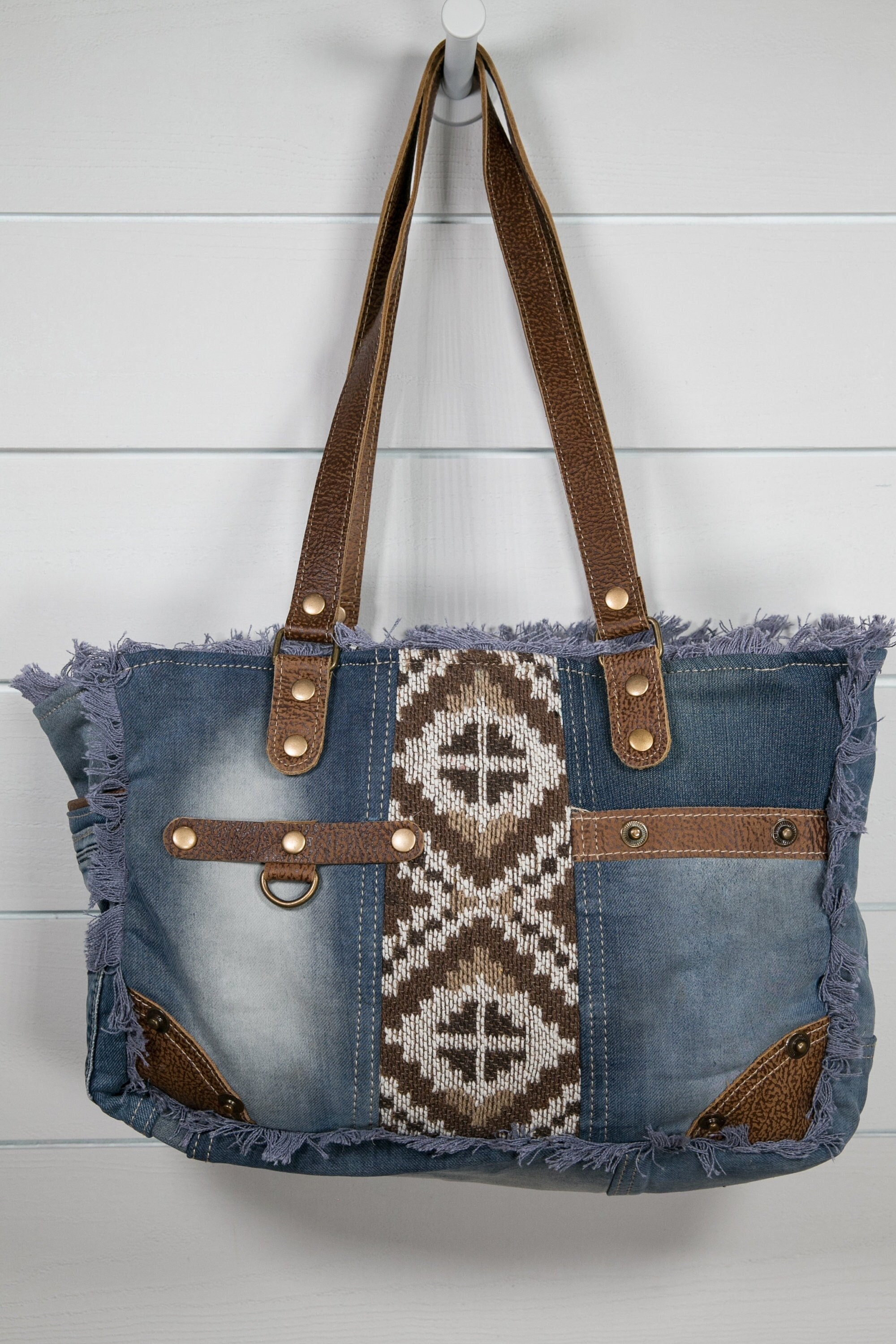 Myra Bag Upcycled Denim Tote Bag / Shoulder Purse Leather - Etsy