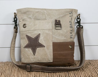 Upcycled Canvas Military Vintage Star Shoulder / Crossbody Bag / FREE SHIPPING
