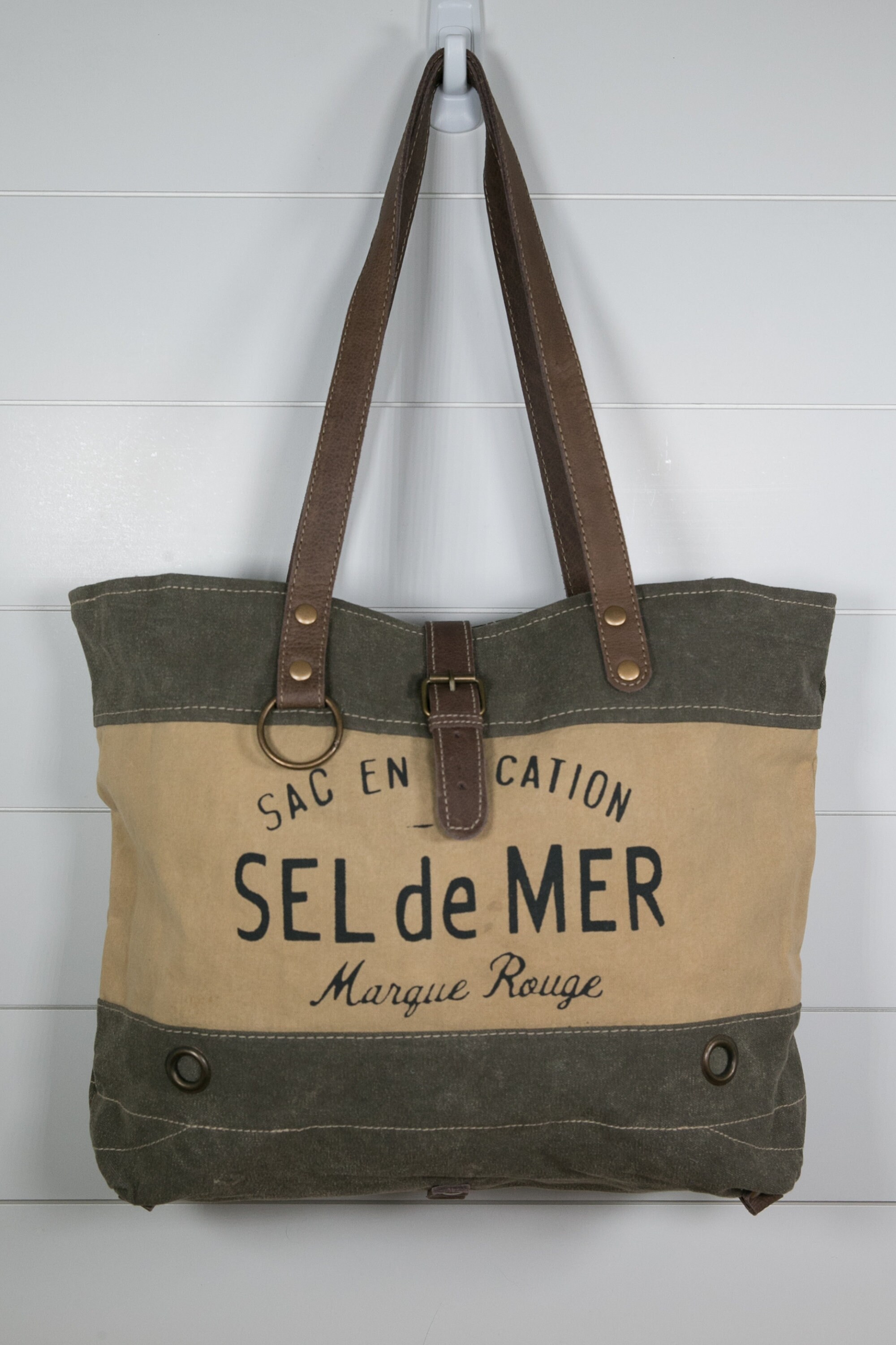 Myra Bag Blissy Upcycled Canvas & Leather Tote - Black, Large, Vintage Style