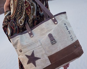 Upcycled Canvas Military Vintage Star Shoulder / Crossbody Bag / FREE SHIPPING