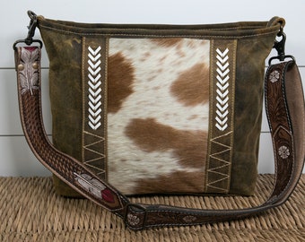 Large Leather Crossbody Bag / Shoulder Bag / Cowhide Purse / Western Boho Style