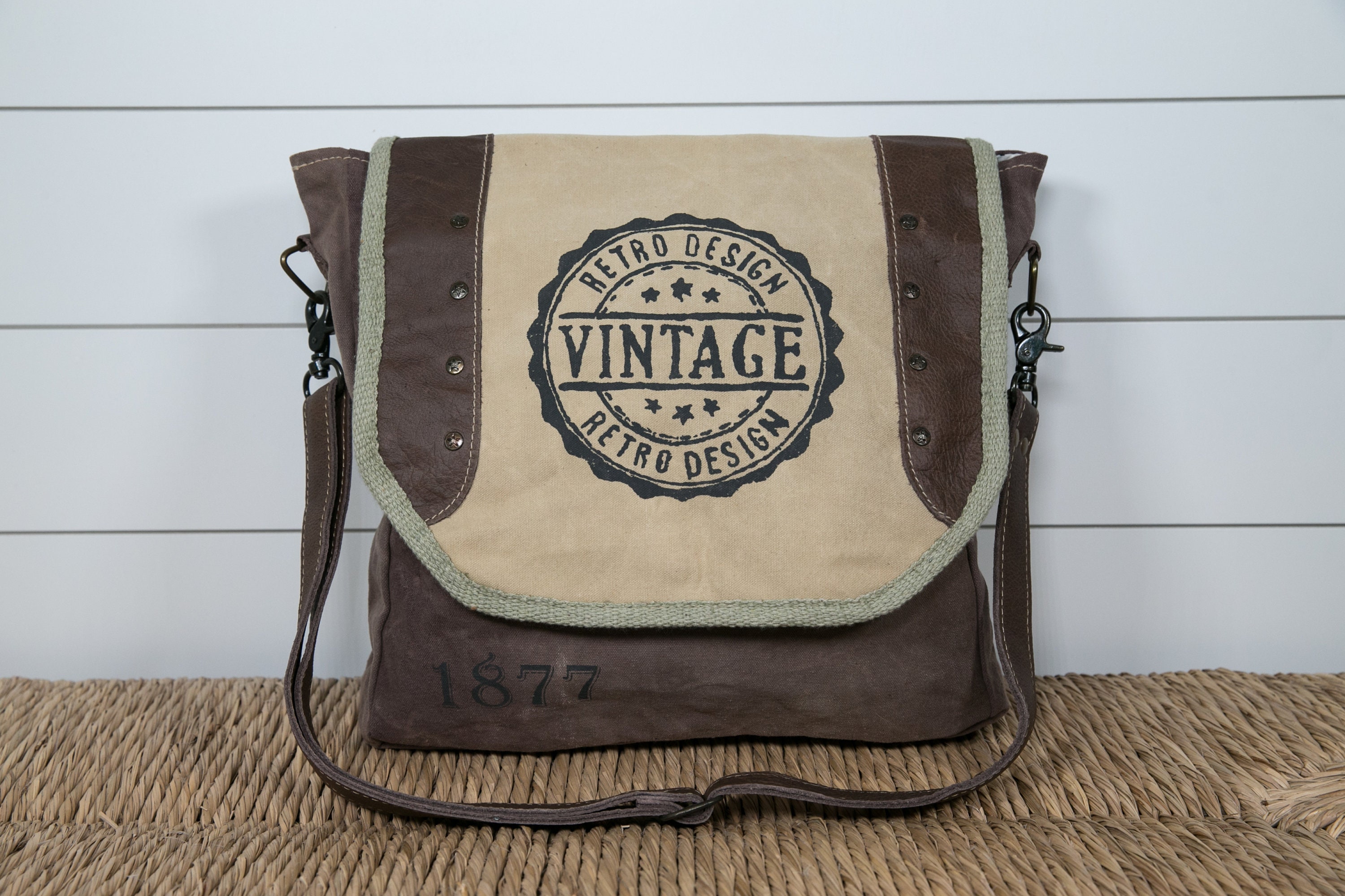 Upcycled Canvas Tote Messenger Shoulder Bag