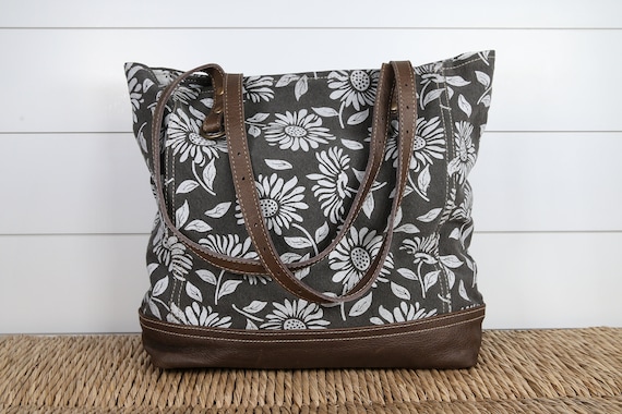 Myra Great Nautical Tote Bag Shoulder Bag Upcycled Material Sunflower Floral Print Bag Purse Handbag Etsy
