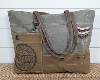 Upcycled Canvas Tote Vintage Inspired Repurposed Military