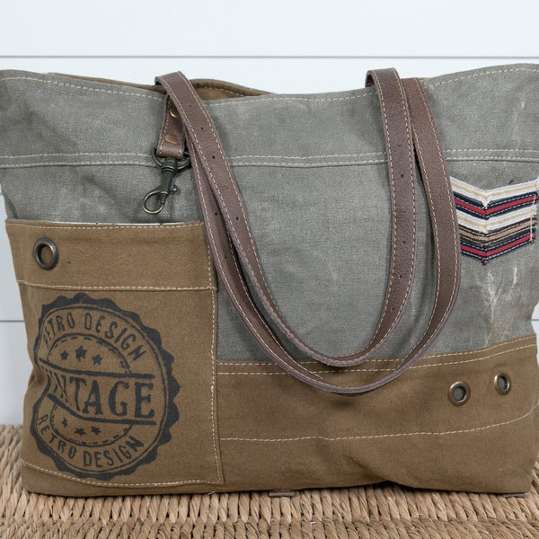Upcycled Canvas Tote Vintage Inspired Repurposed Military