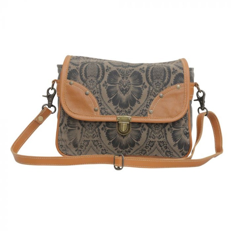 Myra Shoulder / Crossbody Bag Upcycled Canvas Bag Leather Flap Etsy