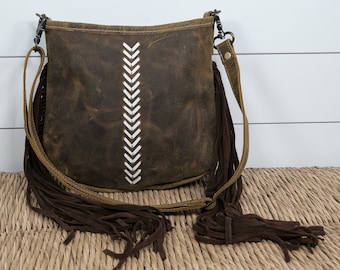 Leather Shoulder / Crossbody Bag Handbag Purse Brown Leather