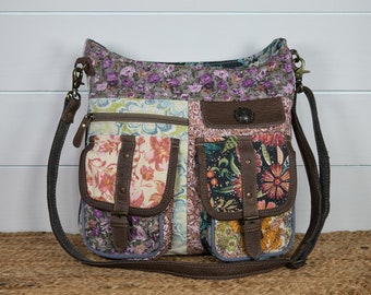 Myra Floral Canvas Shoulder / Crossbody Purse Le Fleur Bag Woman's Handbag Gift