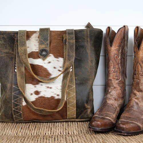 Cowhide Tote Bag Large Cowhide Tote Purse. Etsy