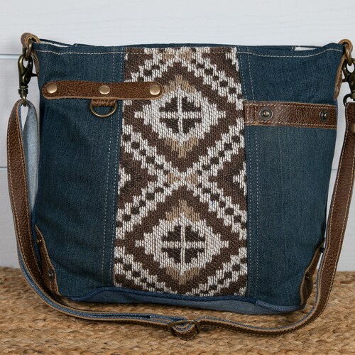 Myra Bag Upcycled Denim Tote Bag / Shoulder Purse Leather - Etsy