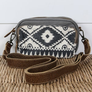 Small Crossbody Shoulder Bag for Women Upcycled Canvas Boho Aztec Fashion Purse Handbag