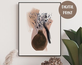 Japandi Wall Art, Beige Brown Print, Neutral Printable Art, Scandi Decor, Vase Wall Art, Still Life,Boho Home Decor,INSTANT DIGITAL DOWNLOAD