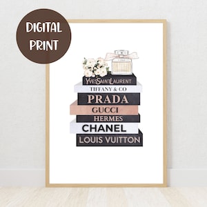 Fashion Wall Art, Stampa bottiglia di profumo, Blush Fashion Books Poster, Wall Decor, Wall Art stampabile, Poster stampabile, DOWNLOAD DIGITALE