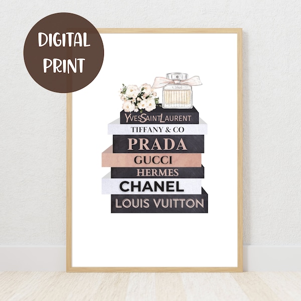 Fashion Wall Art, Perfume Bottle Print, Blush Fashion Books Poster, Wall Decor, Printable Wall Art, Printable Poster, DIGITAL DOWNLOAD