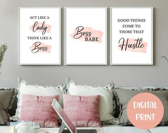 Blush Boss Babe Wall Art, Girl Boss, Boss Lady, Office Decor, Pink Dressing Room,3pcs Printable Wall Art, Printable Poster, DIGITAL DOWNLOAD