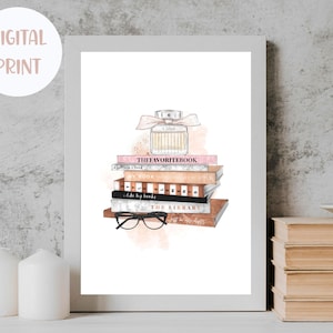 Fashion Books Wall Art, Perfume Bottle Print, Boss Babe, Fashion Poster, Wall Decor, Printable Wall Art, Printable Poster, DIGITAL DOWNLOAD