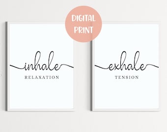 Inhale Exhale Print, Yoga Gift, Massage Wall Art, Meditation Quotes, Bathroom Wall Art, Spa Decor, Printable Wall Art, DIGITAL DOWNLOAD