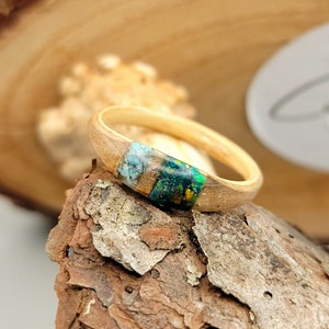 Ambrosia Maple Ring with Turquoise/Dragon Scale Opal Inlay, Nature Jewelry; Handcrafted Custom Wooden Ring, wedding, anniversary