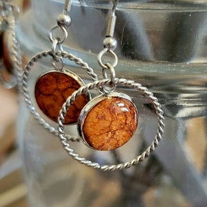 Hoop and Bezel Dangle Earrings with Georgia Red Clay Cabochon