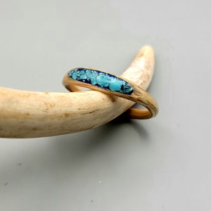 Handcrafted Wooden Ring with Turquoise inlay