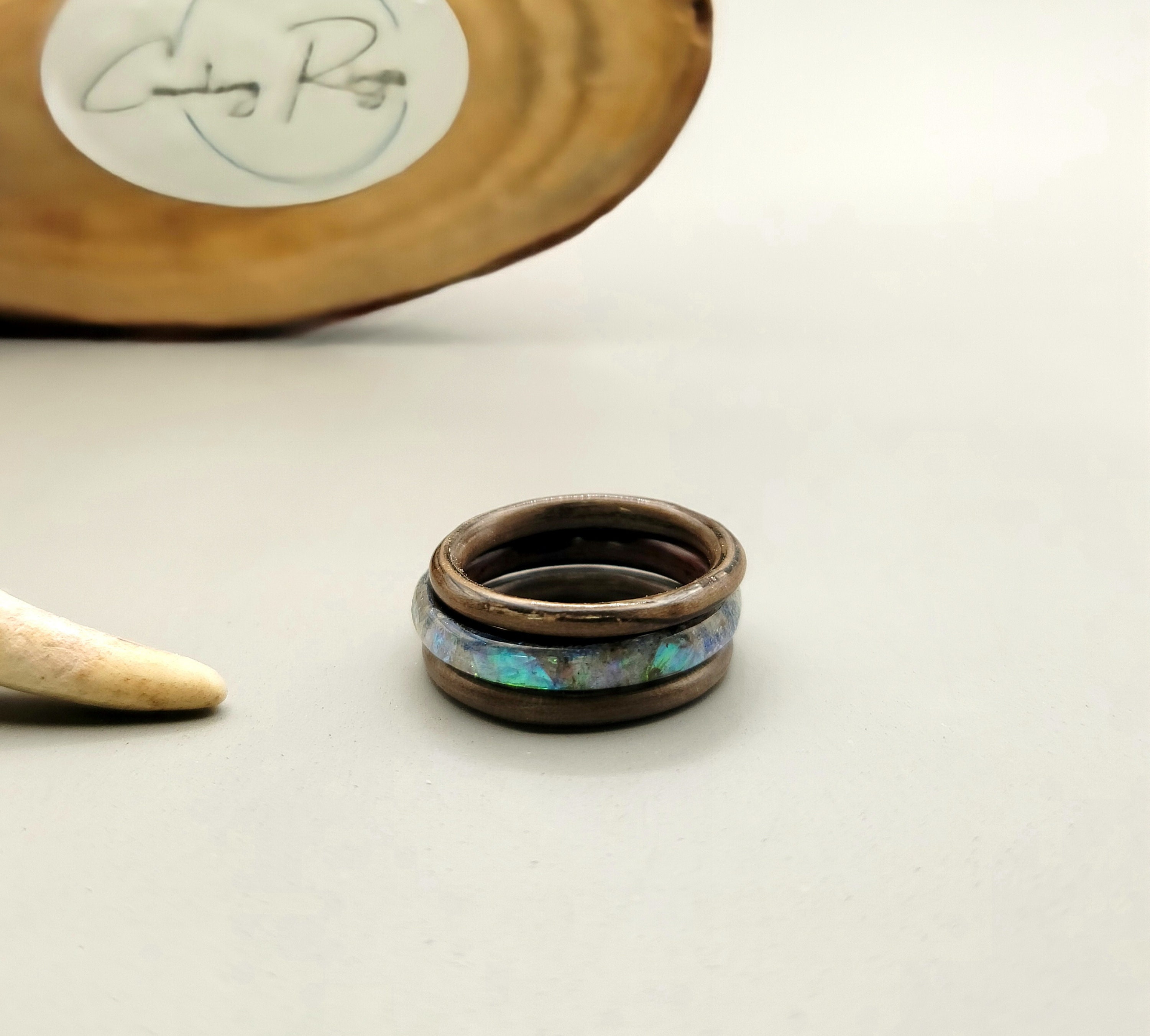 Handcrafted Wooden Stacking Rings: Gray Oak & Ebony With Artisan ...