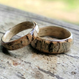 Oak Wood & Bark Ring, Handcrafted Wooden band, wedding anniversary