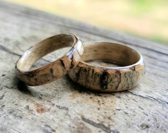 Oak Wood & Bark Ring, Handcrafted Wooden band, wedding anniversary