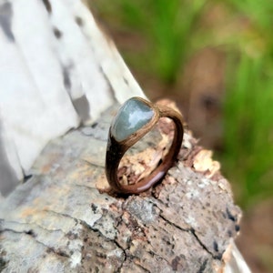 Handcrafted Wooden Solitaire Ring, Walnut and Aventurine Gemstone Custom Ring; Wooden Ring