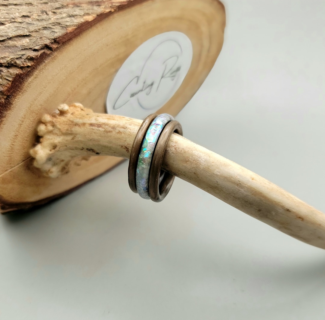 Handcrafted Wooden Stacking Rings jodi's Stack, Gray Oak Bands Flanking