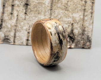 Handcrafted Birch Bark & Wood Ring: Natural bentwood Band with Real Outer Bark, Artisan Jewelry