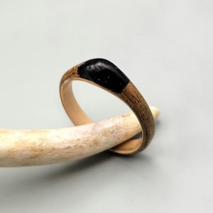 Handcrafted Wooden Ring, Bamboo, Koa and Purple Heart Centerpiece; Hand carved Wooden Ring,