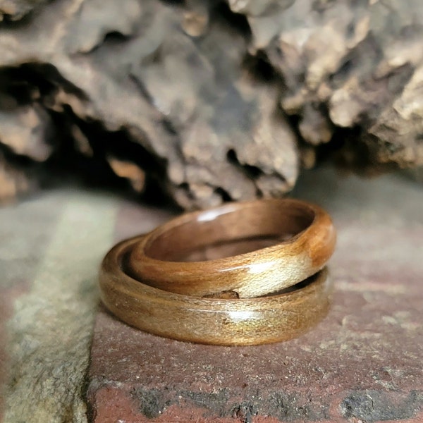 Handcrafted Wooden Band; Ambrosia Maple over Walnut Wooden Ring