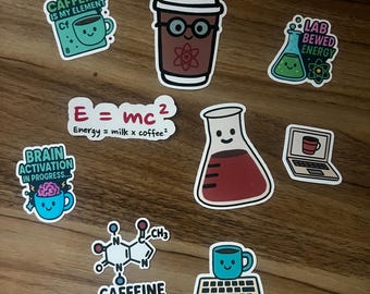 Coffee Science Sticker Pack – Nerdy Waterproof Vinyl Stickers for Laptops, Teachers, Students, and Caffeine Lovers
