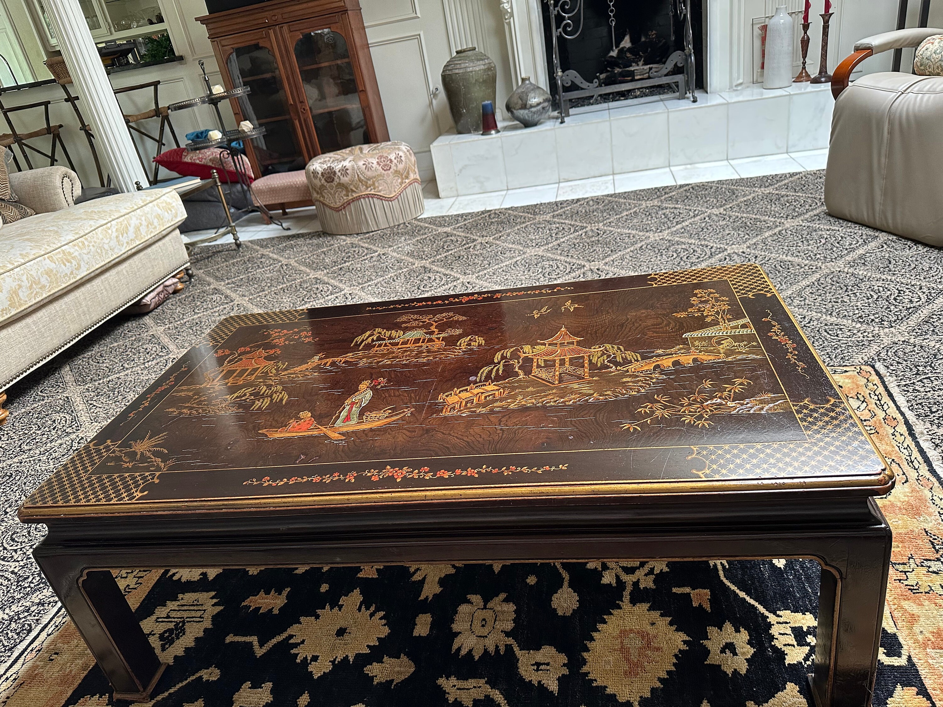 Vintage Henredon Mahogany Chinoiserie Coffee Table Hand Painted Etsy