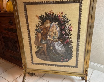 Antique Needlepoint Tapestry Fire Screen