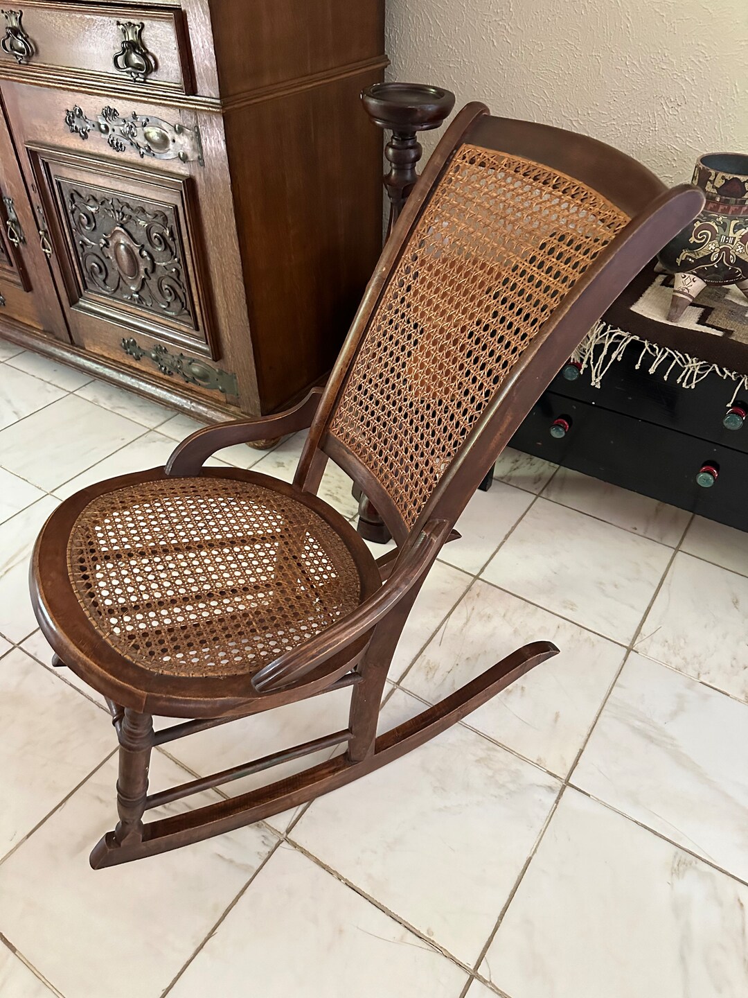 Antique American 19th Century Cane Back and Seat Rocking Chair