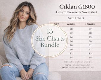 13 Gildan 18000 Size Charts, Unisex Sizing Guide, Crewneck Mockup, Measurement Chart, Printify Size
