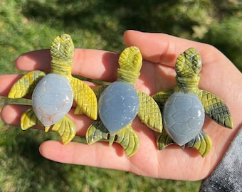 Angelite & Serpentine Turtle Carvings, You Pick! | Sea Turtle | Crystal Animal | Crystal Carving