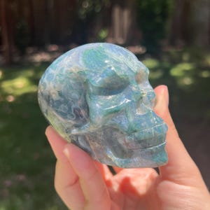 Moss Agate Skull Carving, 3.52“ | Crystal Skull | Agate Skull