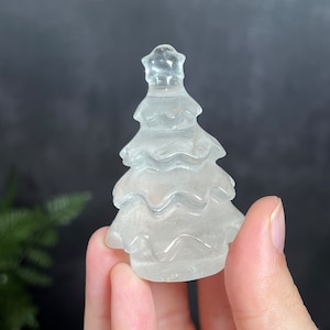 Clear Quartz Holiday Tree, 2.37” | Crystal Carving | Quartz Carving | Christmas Tree