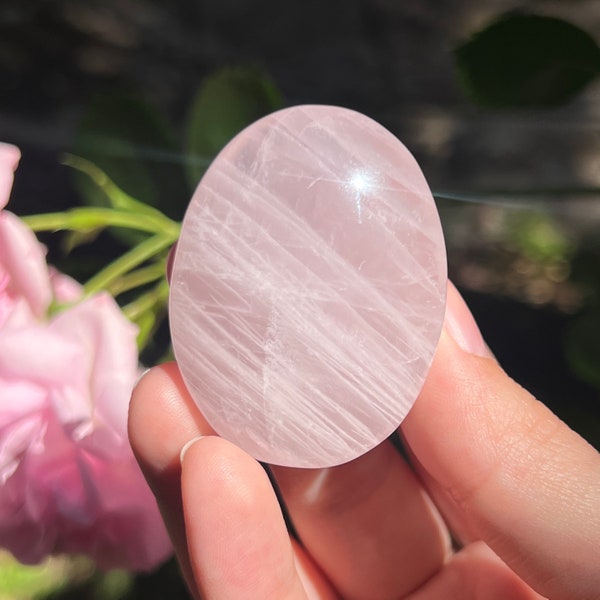 Flashy Rose Quartz Palm Stone, 1.85” | Rose Quartz Pocket Stone | Heart Chakra