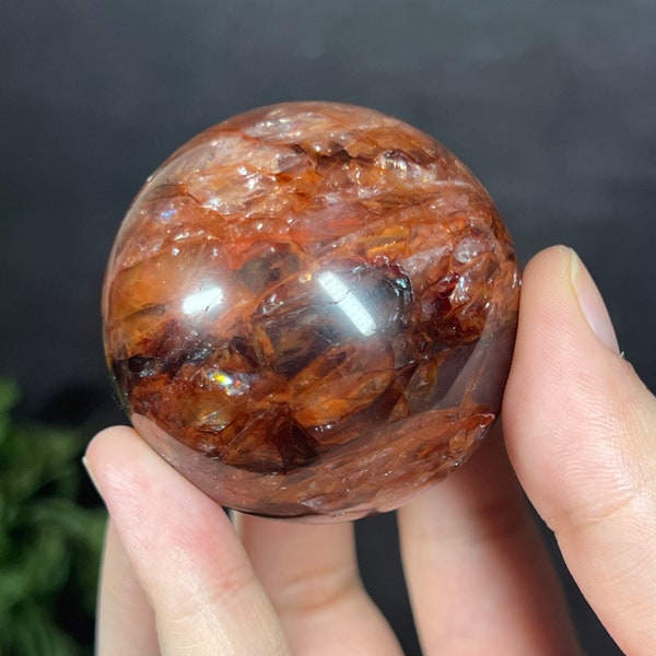 Fire Quartz Sphere with Subtle Asterism, 50mm (1.96”) | Hematoid Quartz | Crystal Sphere | Flashy Fire Quartz with Rainbows