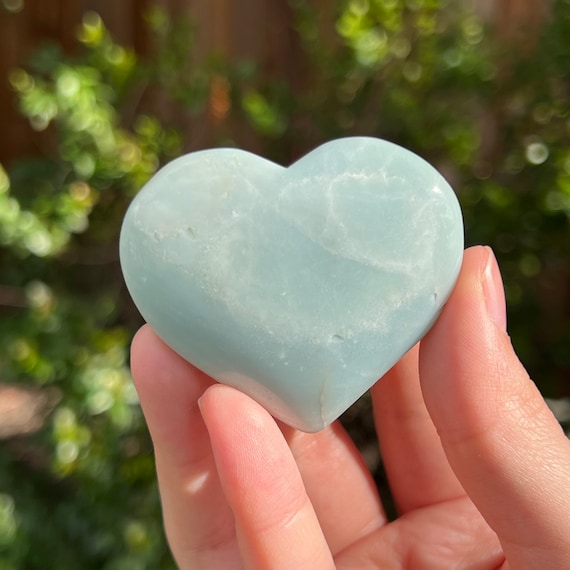 Green Flower Agate Heart, 2.22” | Flower Agate Carving