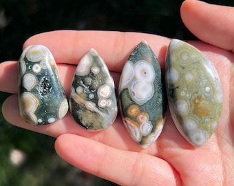 Dark/Light Green Orbicular Ocean Jasper Cabochons, You Choose! | Green Ocean Jasper | River Jasper | Sea Jasper | Jewelry Making